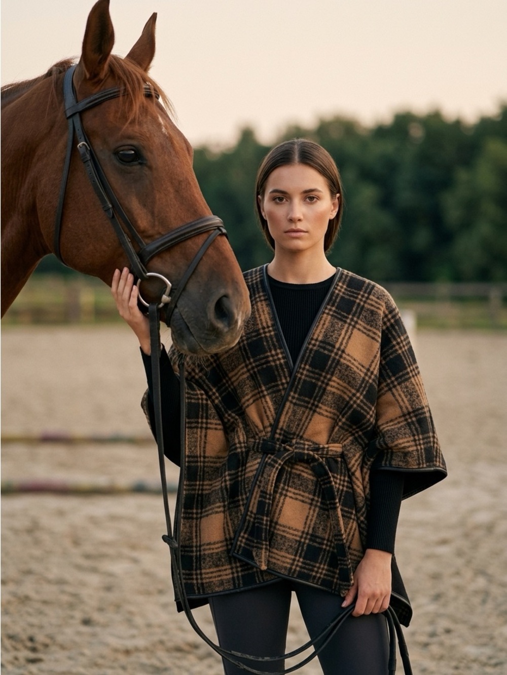 RACHEL Rachel Roy Womens Oversized Plaid Belted Poncho Shawl Wrap S/M